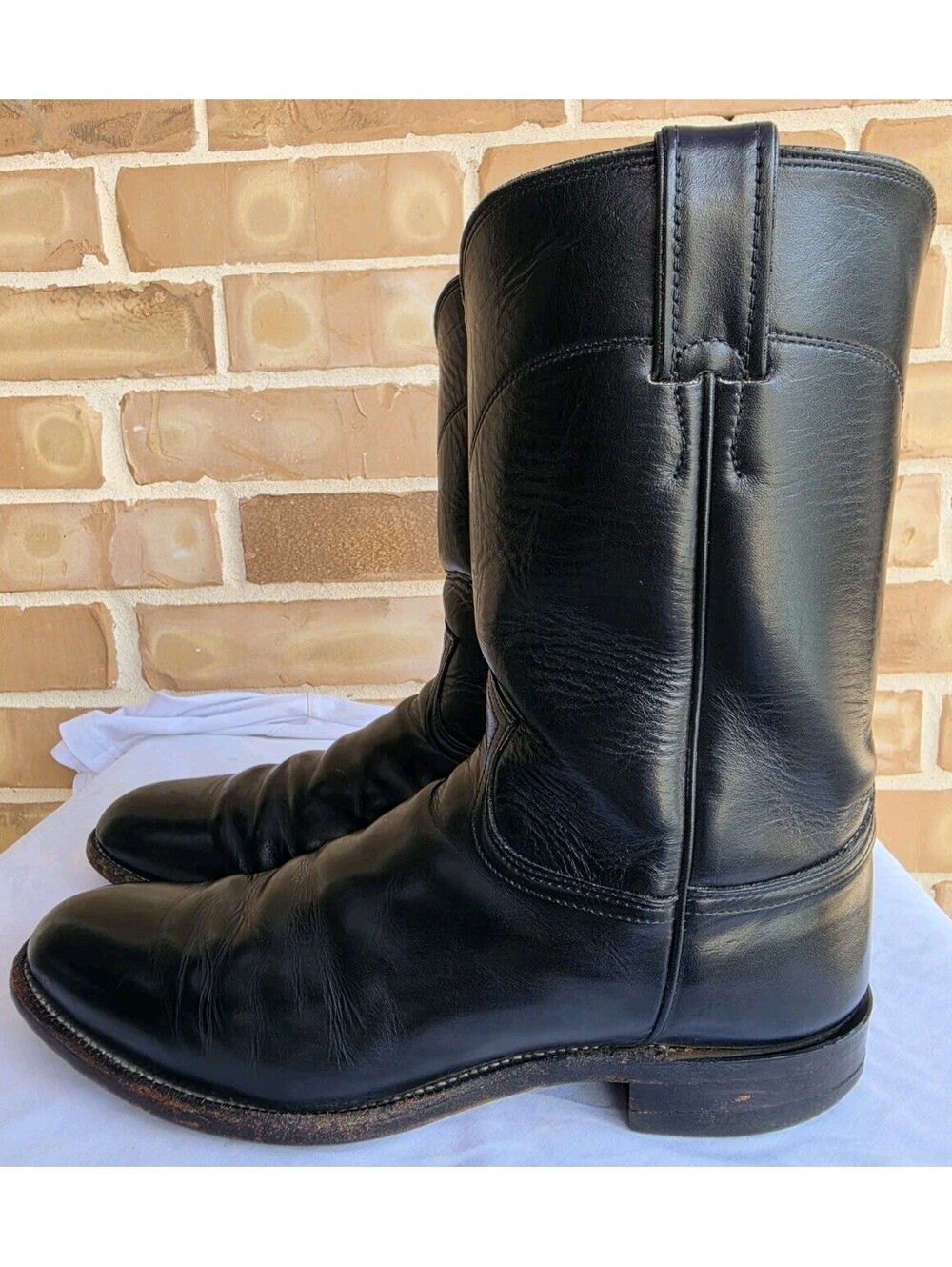 Vintage Justin Roper Boots Mens 10.5 D Black Leather Cowboy Western USA 3133